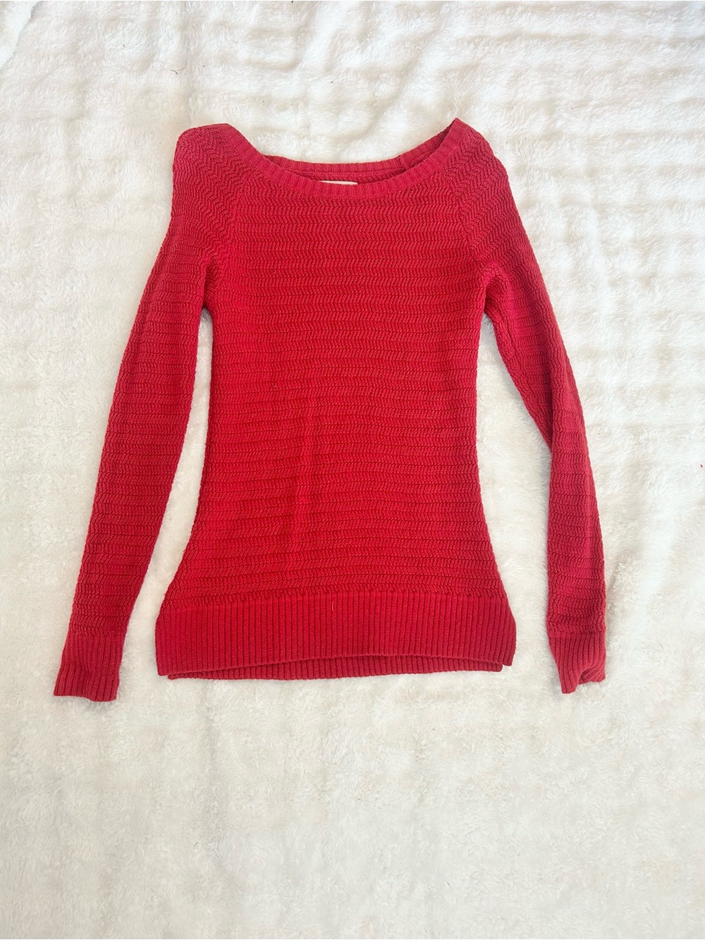 LOFT Red Textured Knit Boat Neck Sweater Size Small